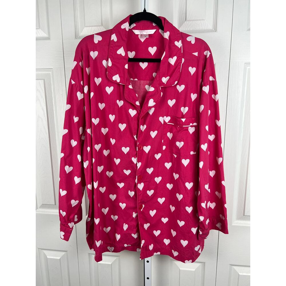 Vintage 1999 Victoria's Secret Pink Heart‎ Pajama Top XL 100% Cotton Y2K Sleep